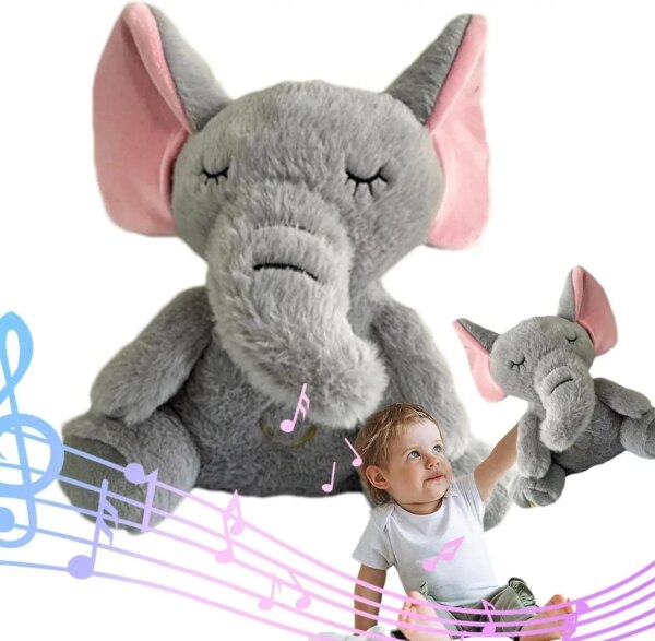 Интерактивная мягкая игрушка-ночник дышащий Слоник Elephant Серый Успокаивающая плюшевая игрушка Слоник