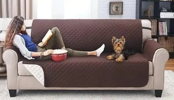 Двусторонняя накидка на диван Couch Coat коричневого цвета Чехол для мебели водонепроницаемый